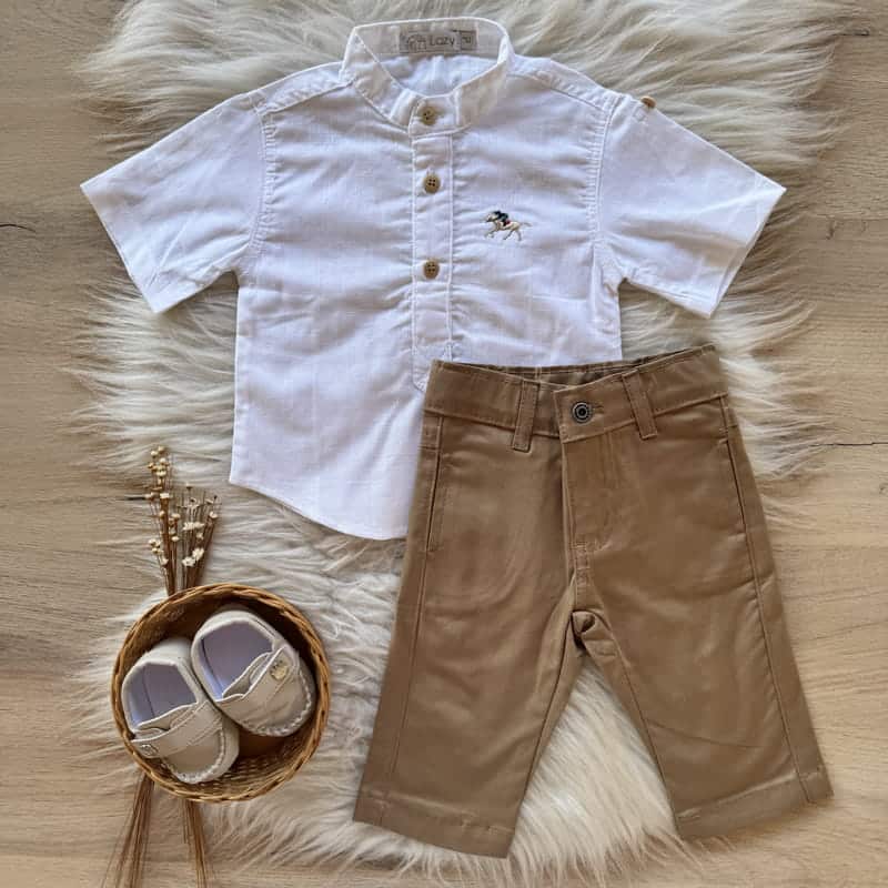 Conjunto Batizado Premium Camisa Bata Manga Curta e Calça Rolex
