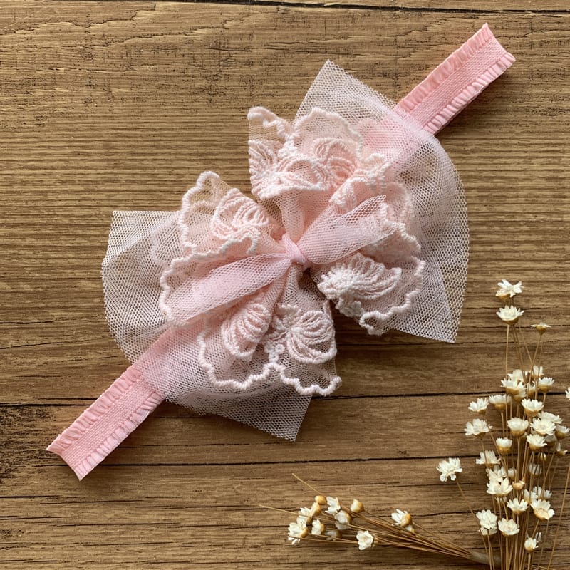 Faixa Bebe Batizado Laço Renda Gripier Rosa