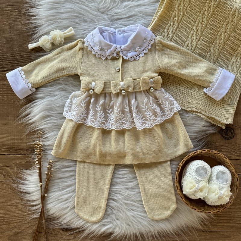 Saída Maternidade Detalhe Gripier 3 Peças Amarelo