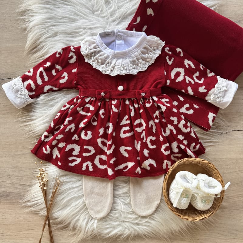 Saida Maternidade Laço e Botões Animal Print 3 Peças Vermelho