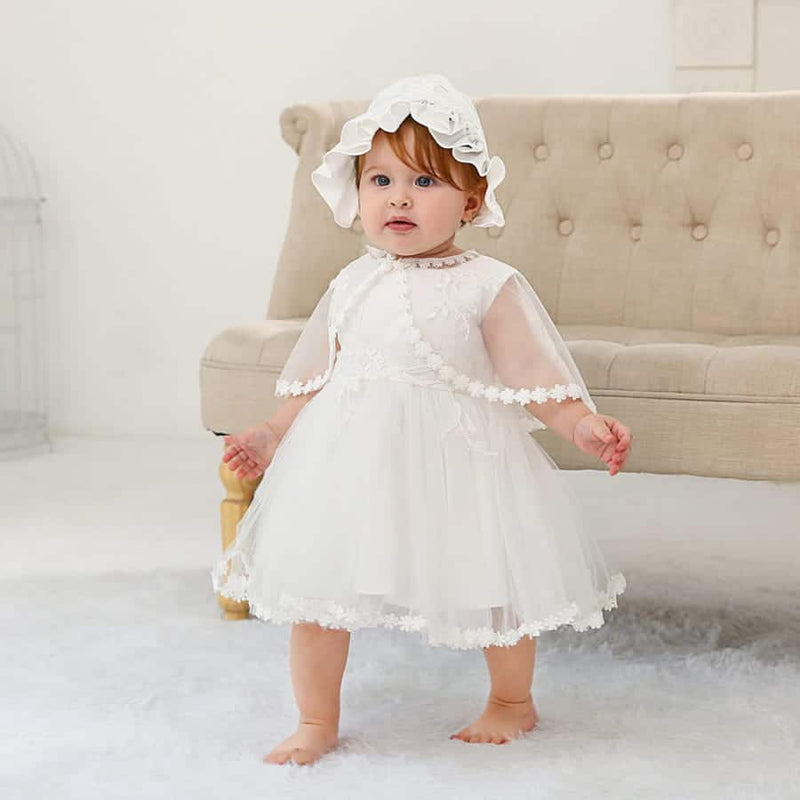 Vestido de Batizado Bordado Premium 3 peças Branco
