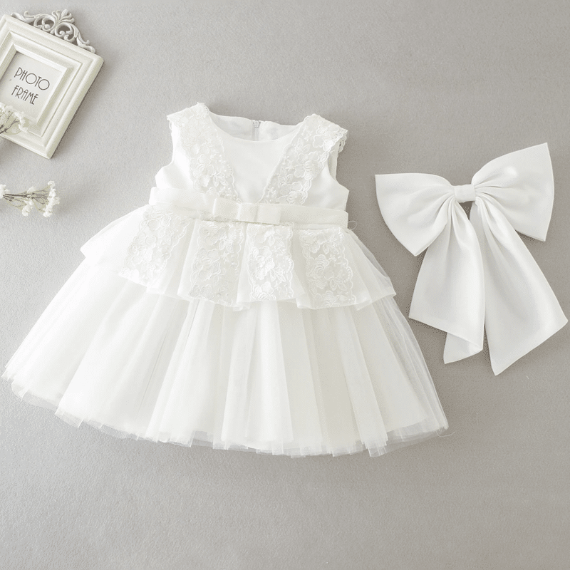 Vestido de Batizado Camadas com Laço Removível Premium